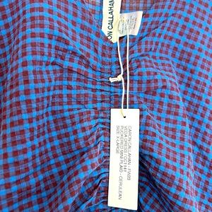Caron Callahan Veda dress in Cerulean mini puckered check Size XL NWT